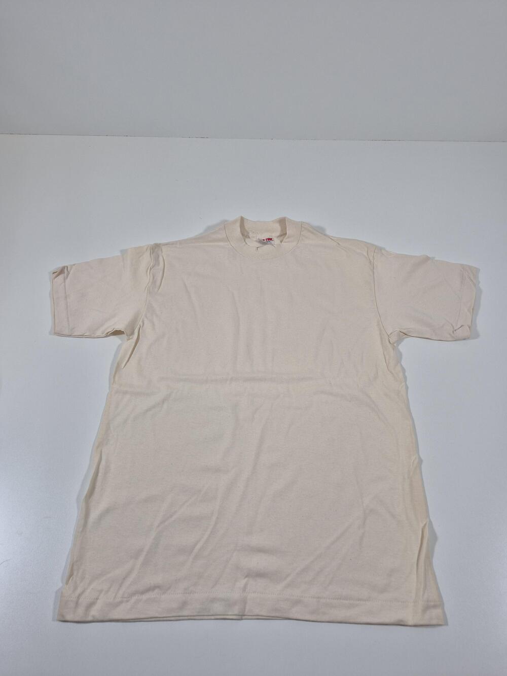 VTG Tee-Jays Shirt Mens L Cream Short Sleeve Crewneck Blank USA Single Stitch